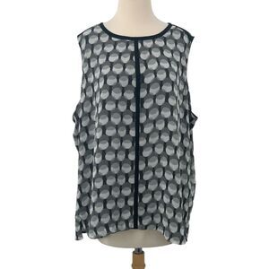 Vince Camuto Sleeveless Polka Dot Blouse Sheer Overlay Top‎ Black/Gray Size 3X